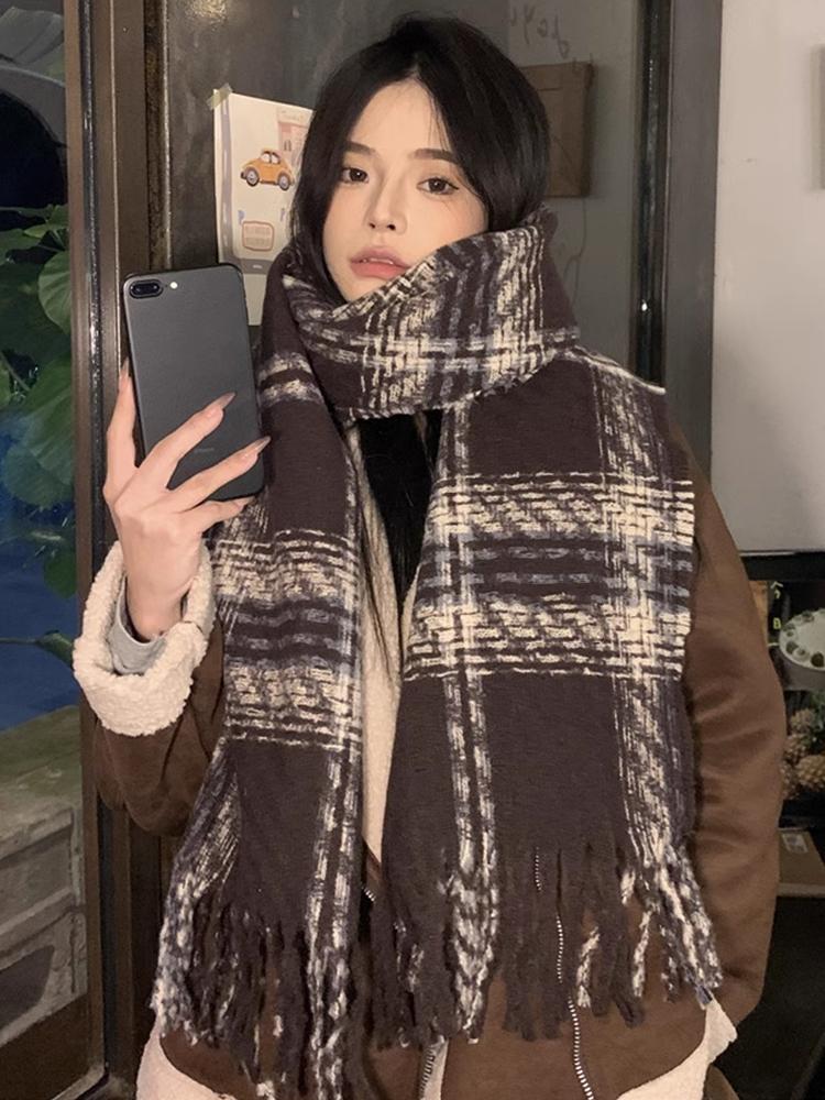 New Knitted Vintage Scarf Headscarf Winter Women Men Plaid Tassel Warm Scarve Pashmina Mujer Femme Male Pareo Wrap Shawl Unisex