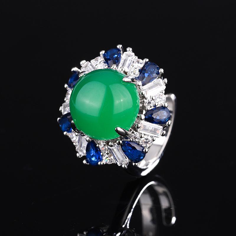 

Комплект ювелирных изделий из чистого серебра 925 пробы, серьги-иглы, кольцо с имитацией халцедона, комплект из двух колец и сережек для женщин