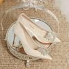 Women's Crystal Square Buckle High Heels Pumps 2024 Elegant Silk Thin Heeled Wedding Shoes Woman Slip On Pointed Toe Dress Shoes