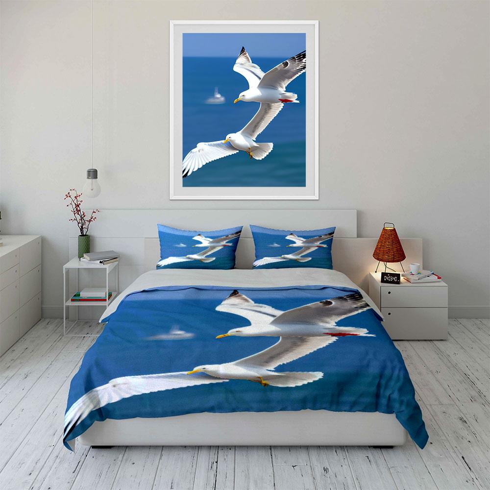 Set Gabbiani Decorazione Costiera Morbido Confortevole Copripiumino Set Biancheria da Letto Incluso 1*Copripiumino & 2*Federe, Regalo