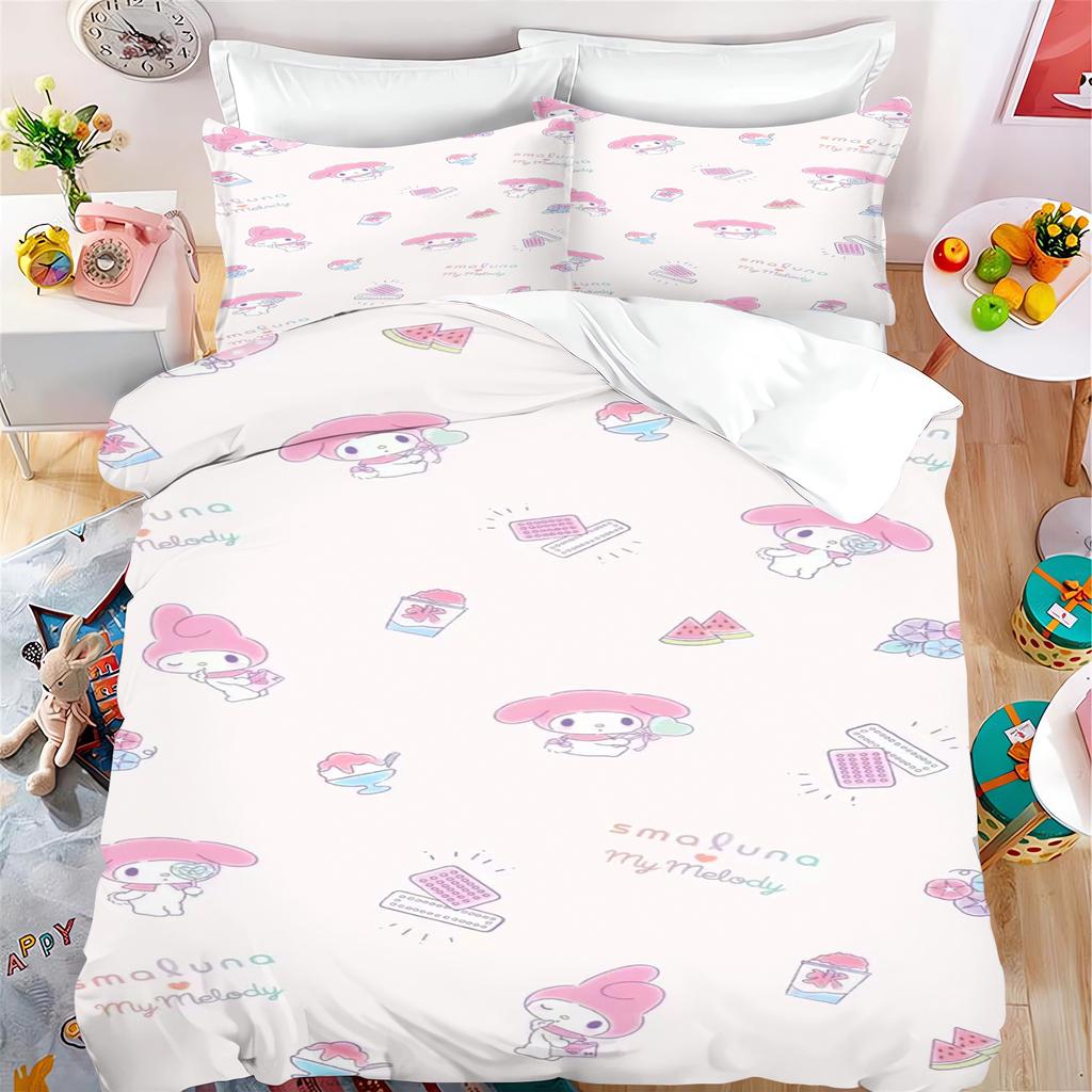 MINISO Cartoon Quilt Cover My Melody for Boys and Girls Sanrio Double Duvet 3Pcs Printing Home Bedding Custom Made Set King Size