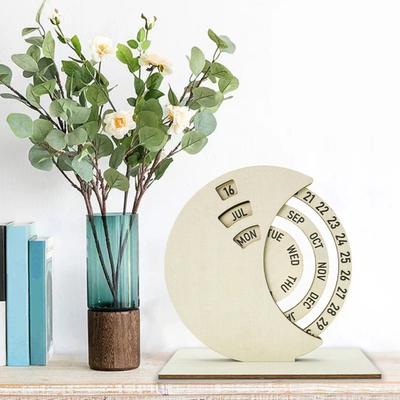 Yousheng Calendário Perpétuo Circular de Madeira Rotativo Manual Calendário de Disco Rotativo Decoração de Mesa para Casa Escritório Escola