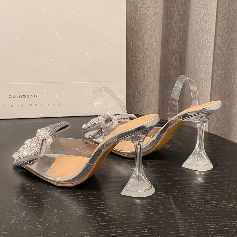 Frühling Schleife Kristall Designer Pumps Damen PVC Transparent Hohe Absätze Sexy Spitze Zehenpartie Party Abschlussball Mules Schuhe