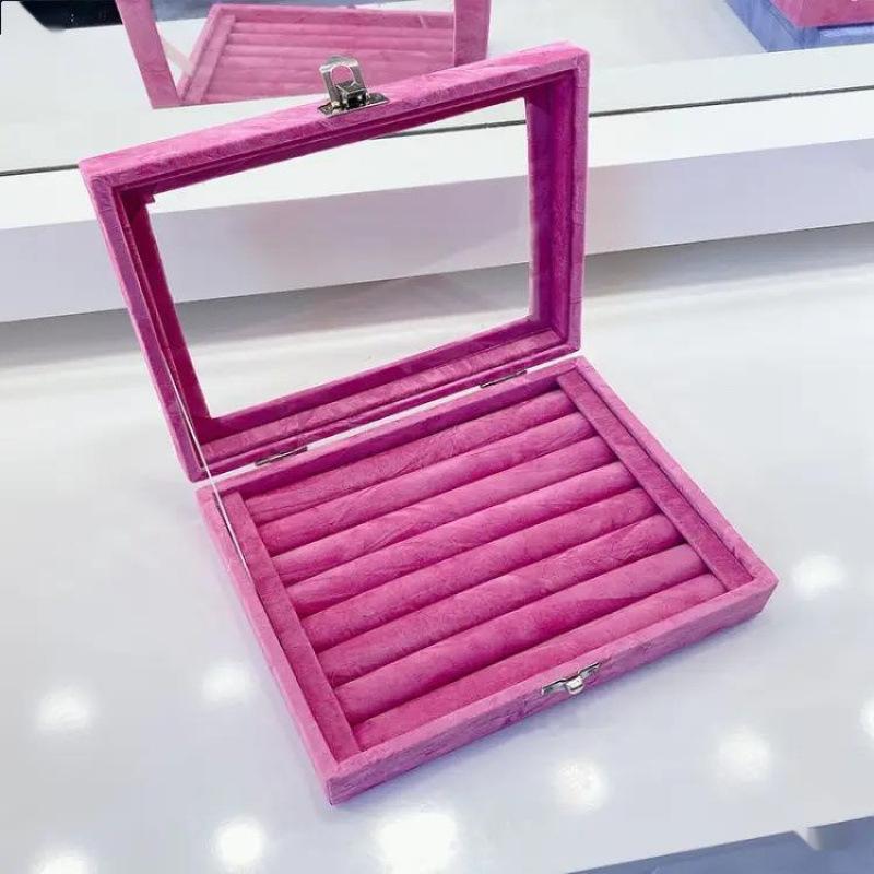 Simple Storage Window Transparent Jewelry Box Flannel Jewelry Storage Box Ring Stud Earrings Bracelet Necklace Jewelry
