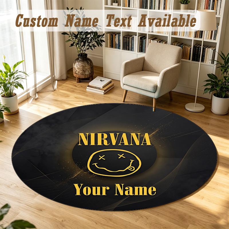 Round Rug Custom NameNirvana Pattern Non Slip Carpet Home Floor Decor