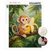 This Monkey Holding Banana Pearl Painting Kit Features 5D Pearls and a Mosaic Art Style. Designed for Home Wall Decoration.