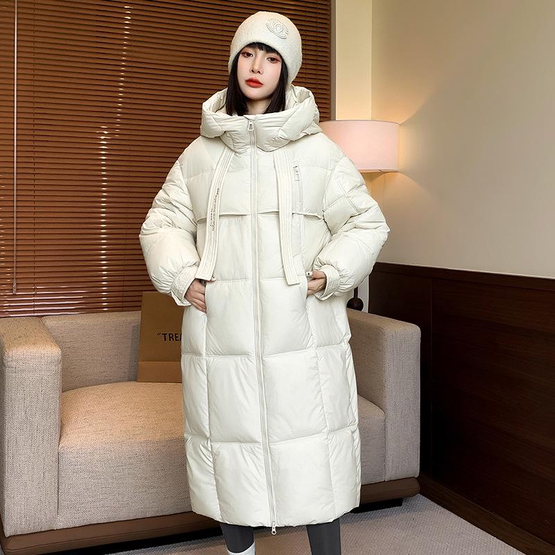 

2024 Winter Women s Extra Long Hooded Thickened Cotton Jacket XXL