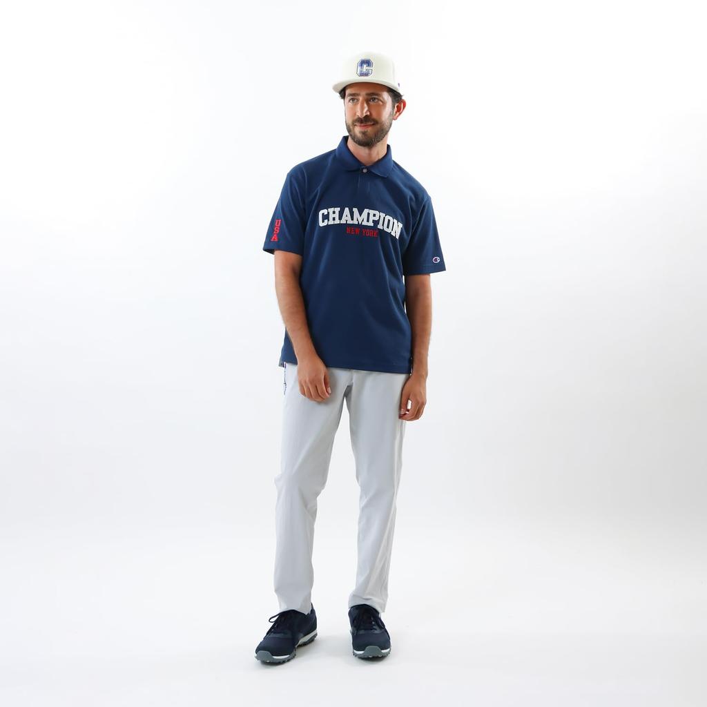 Champion Short Sleeve Antibacterial and Odor Resistant Polo Shirt with UV and Heat Shielding Graphic Logo Navy Men's Quick-Drying, Protection, Print,
