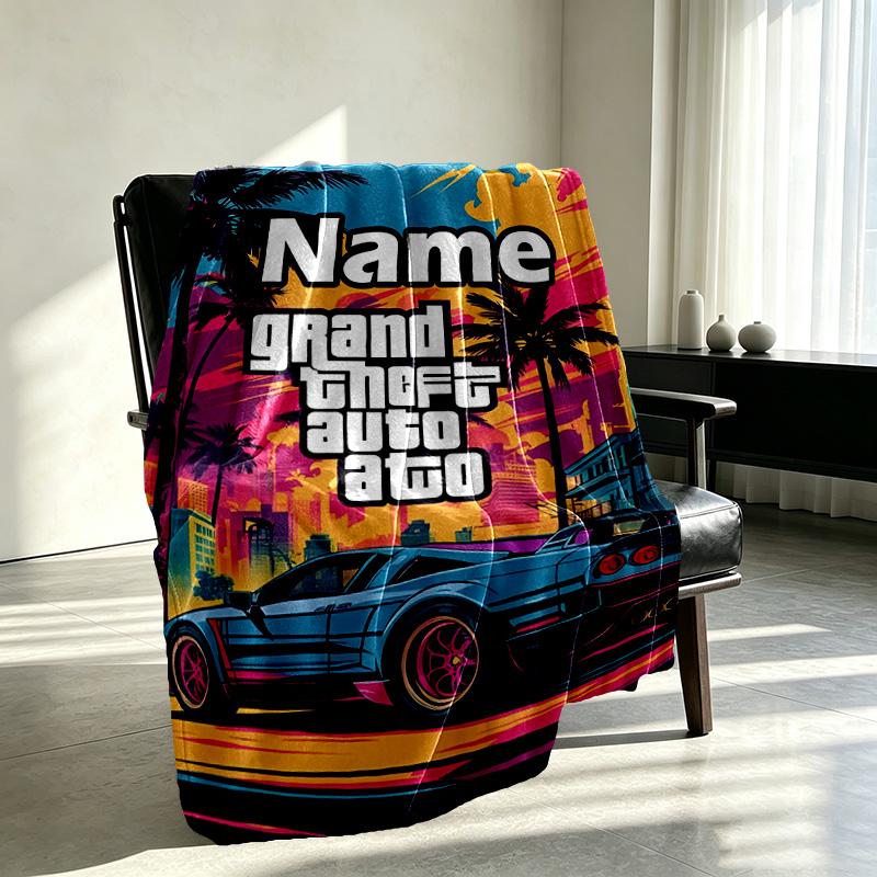 Custom Name Personalized Grand Theft Auto VI Print Blanket, Home Decor, Bedroom, Sofa, Camping, Couch, Gifts for Birthday Christmas