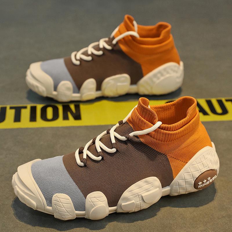 Vår Sommer Nye Sko for Menn Pustende Strikk Casual Sokkesko Blandede Farger Fritidssportssko Ungdom Slip-on Sneakers