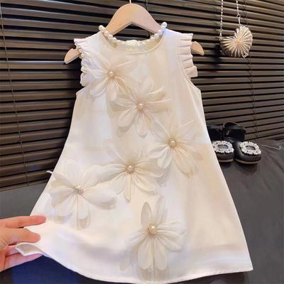 Girls' Dress Summer New Sleeveless High-End Feel Children's Clothing 3D Flower Princess Dress Big Girl Dress