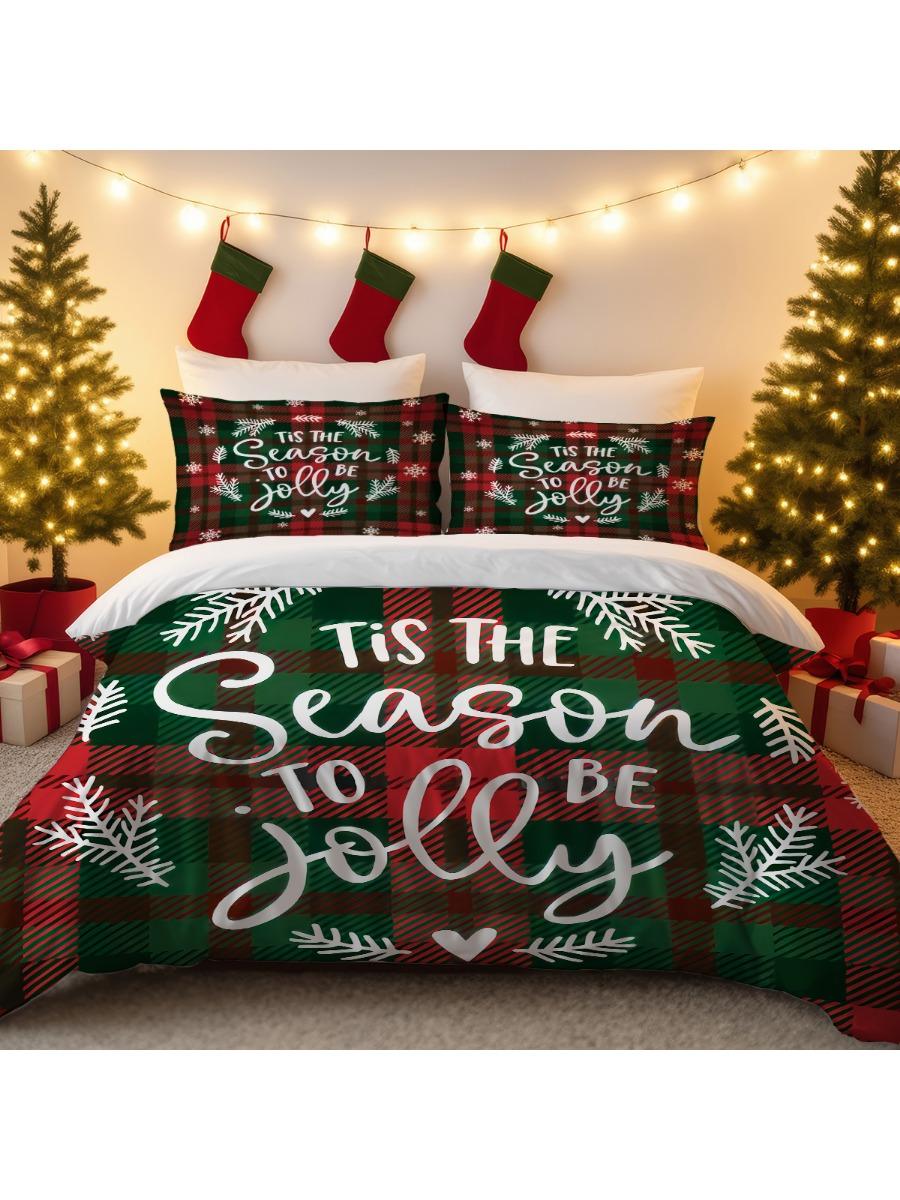 

3 предмета Рождественский клетчатый принт Бесшовный постельный комплект Удобный Декор для общежития/спальни Праздничный декор Несколько размеров Машинная стирка 135x200cm-EU-Single&set