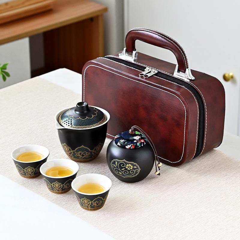 Japanese Outdoor Travel Kung Fu Ancient Rhyme Tea Set Teapot Ceramic Express Cup Portable Gift