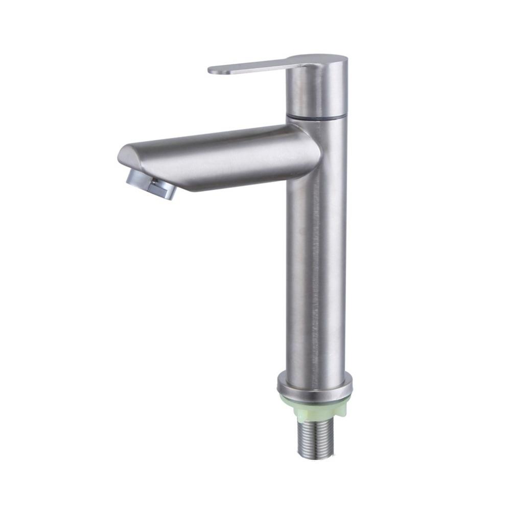 Stainless Steel Bathroom Faucet Single Cold Kitchen Sink Faucet Lavatory Basin Faucet Guest Bath