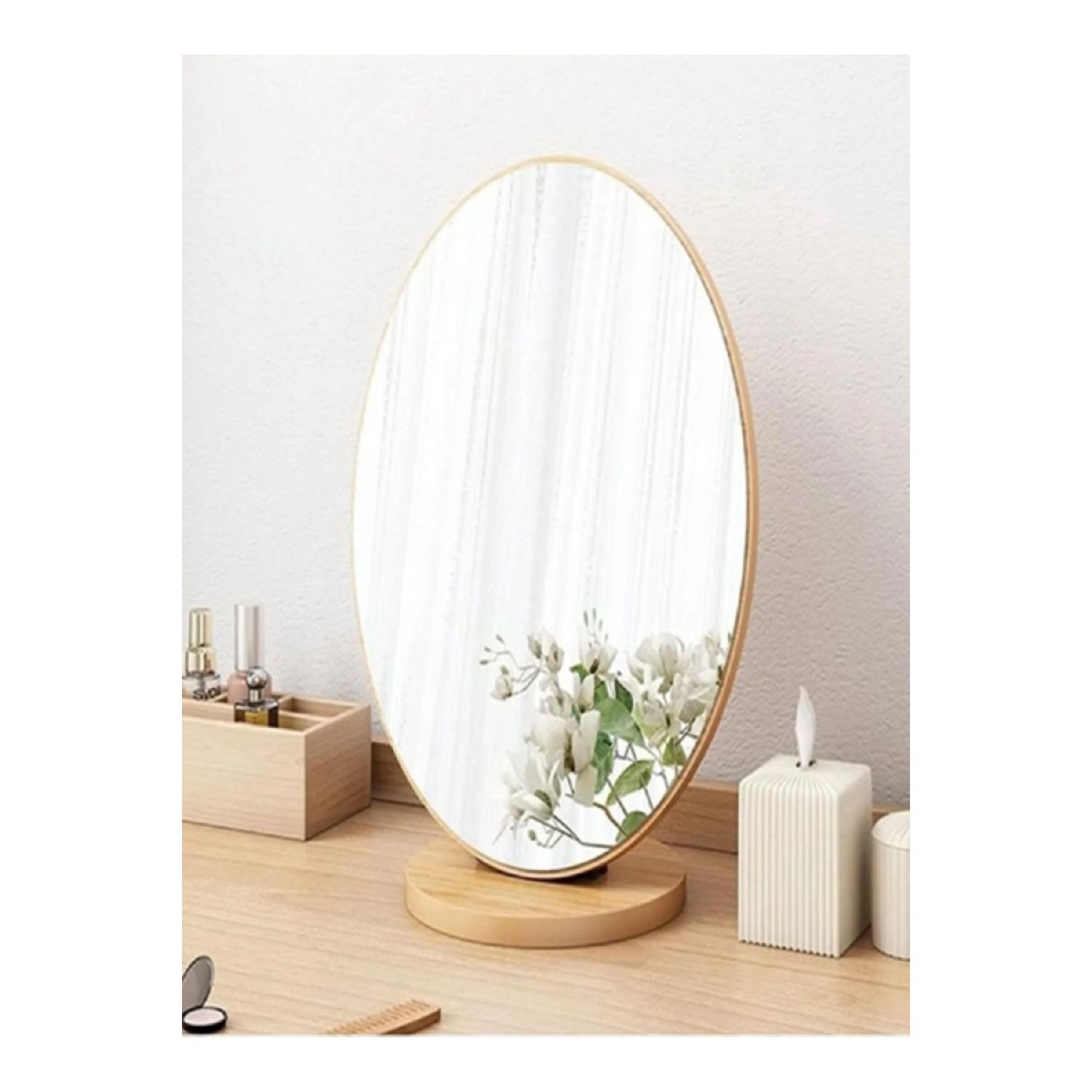 

Desktop Mirror Tilt Adjustable Hinged 22 Cm Oval Appearance Wooden Makeup Skin Care Mirror