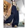 Dark Blue High-Waisted Flared Wide-Leg Jeans for Women - Retro Loose Straight Leg with Slimming Plus Velvet Draping for Spring and Autumn