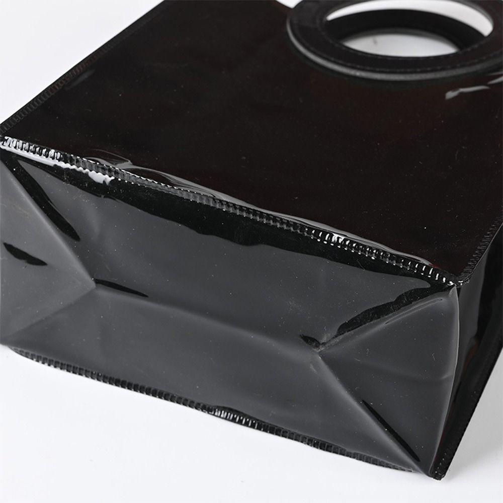 1pc Fashion Black Gift Bag Transparent PVC Handhold Packaging Tote Large Capacity Square/Round Handle Shopping Bags