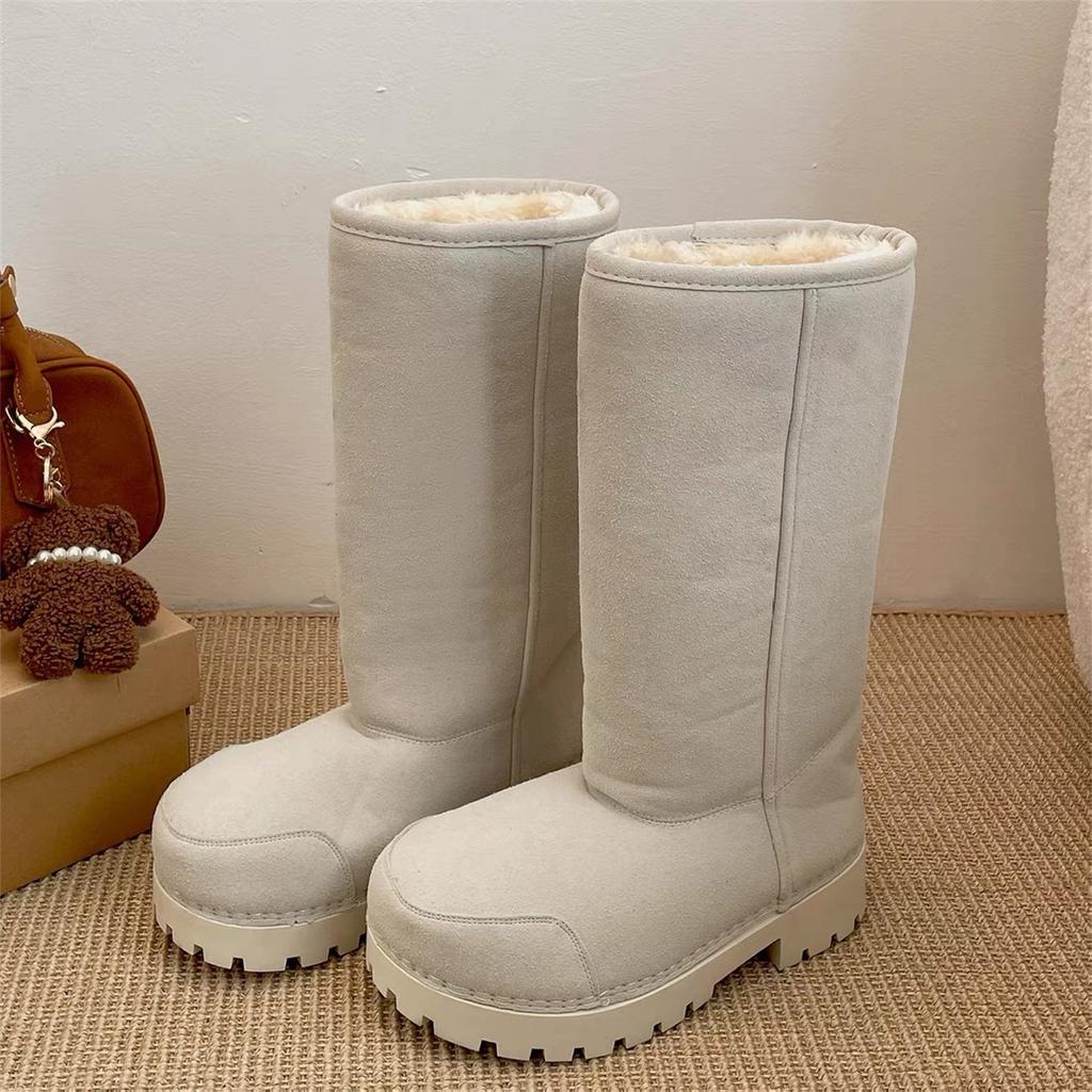 Ugly Cute Big Head Thick-soled White Snow Boots Women's Winter Velvet Babes Long Boots Cotton Boots