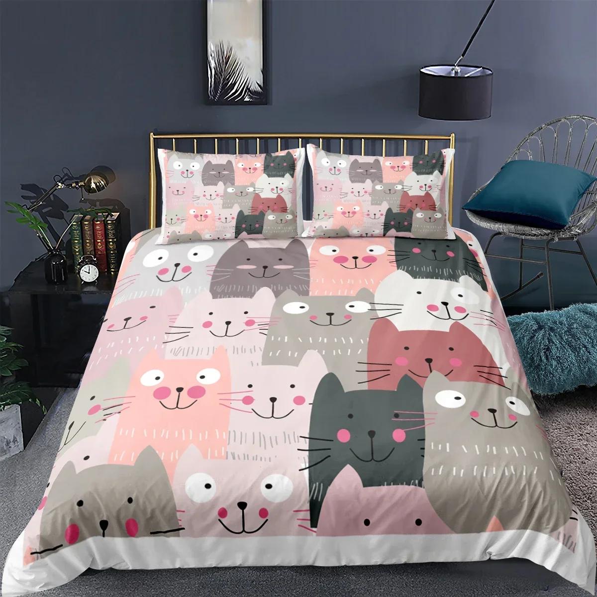 

Cartoon Cat Cover Digital Print Bedding Set Single Twin Double Queen King Cal King Size Bed Linen Set EU Single 135x200cm