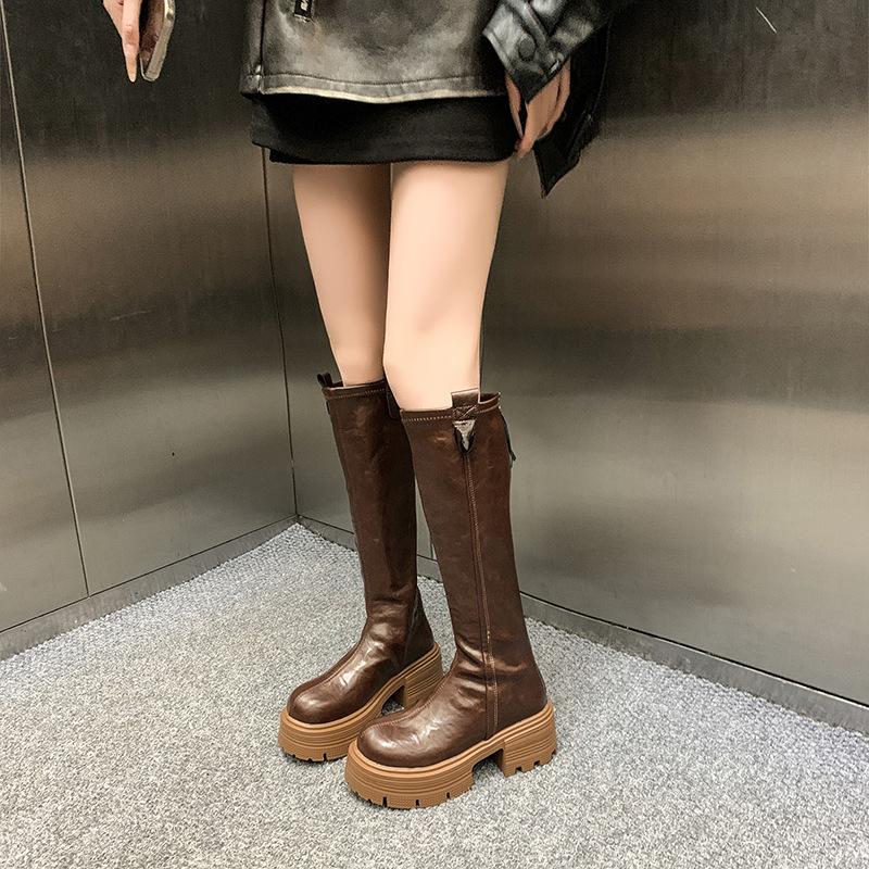 Dámské vysoké boty 2025 nové boty jezdecké boty silná podrážka vysoké