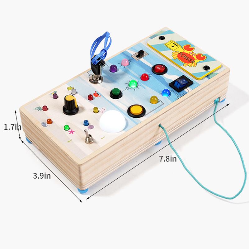 Montessori zaneprázdněná nástěnka LED světlo spínací hračky batole Dřevěná senzorická tabule cestovní hračky ovládání vypínače pro miminka vzdělávací hra