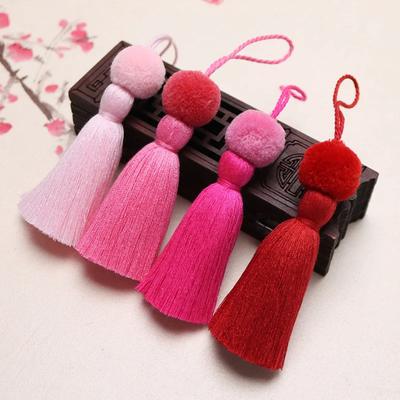2 Peças Franjas Fofas com Bolinhas 8cm Coloridas de Fio de Poliéster Franjas Artesanato DIY Bolsas Vestuário Enfeites