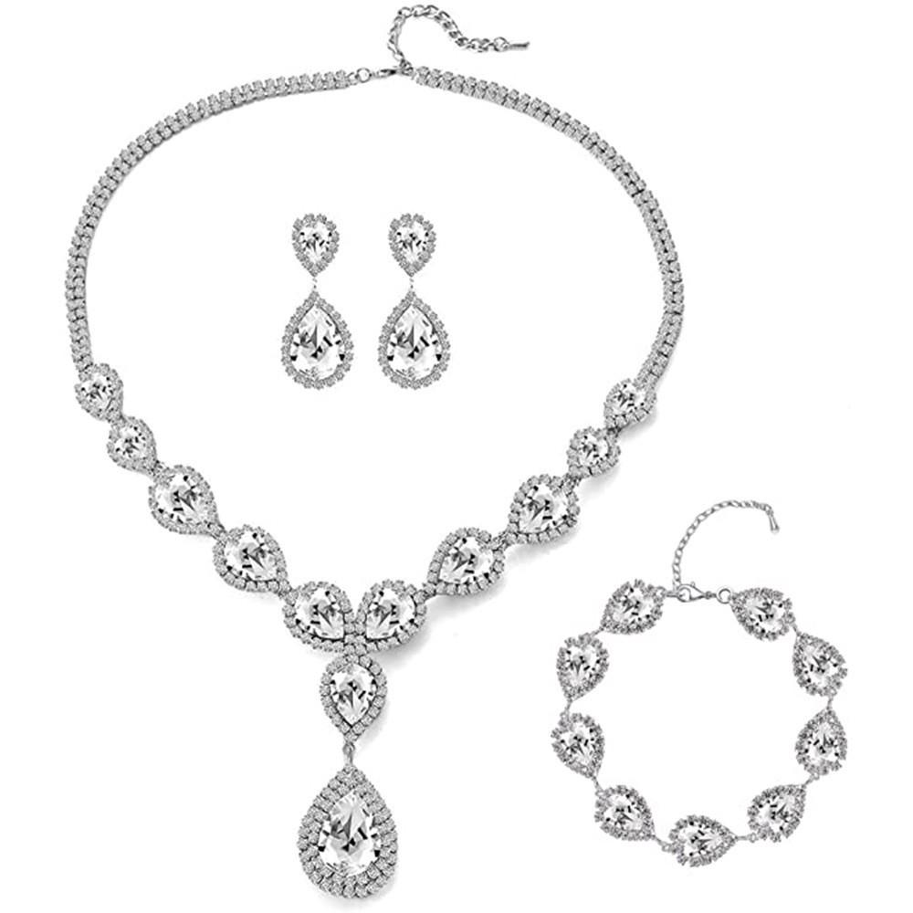 Rhinestone Bridal Jewelry Set: Necklace, Earrings, and Bracelet