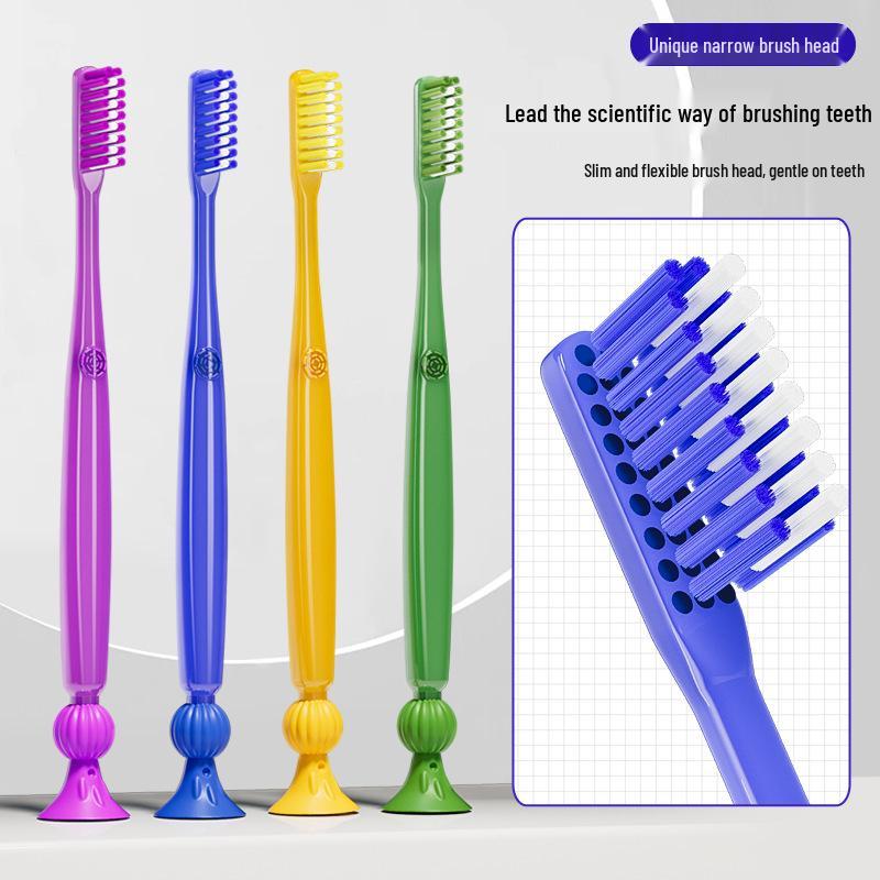 

Ultra-Fine Soft Bristle Toothbrush with Stable Base Suction Cup - Thin, Small Head for Home Use Green + Yellow - 2 pcs