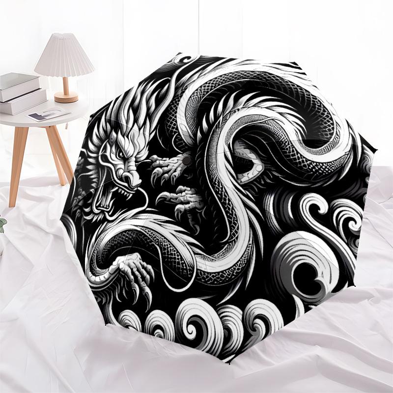 1pc Chinese Dragon Yin Yang Umbrella with Plastic Handle,Suitable for All Seasons Home Travel Outdoor UmbrellaDD1040