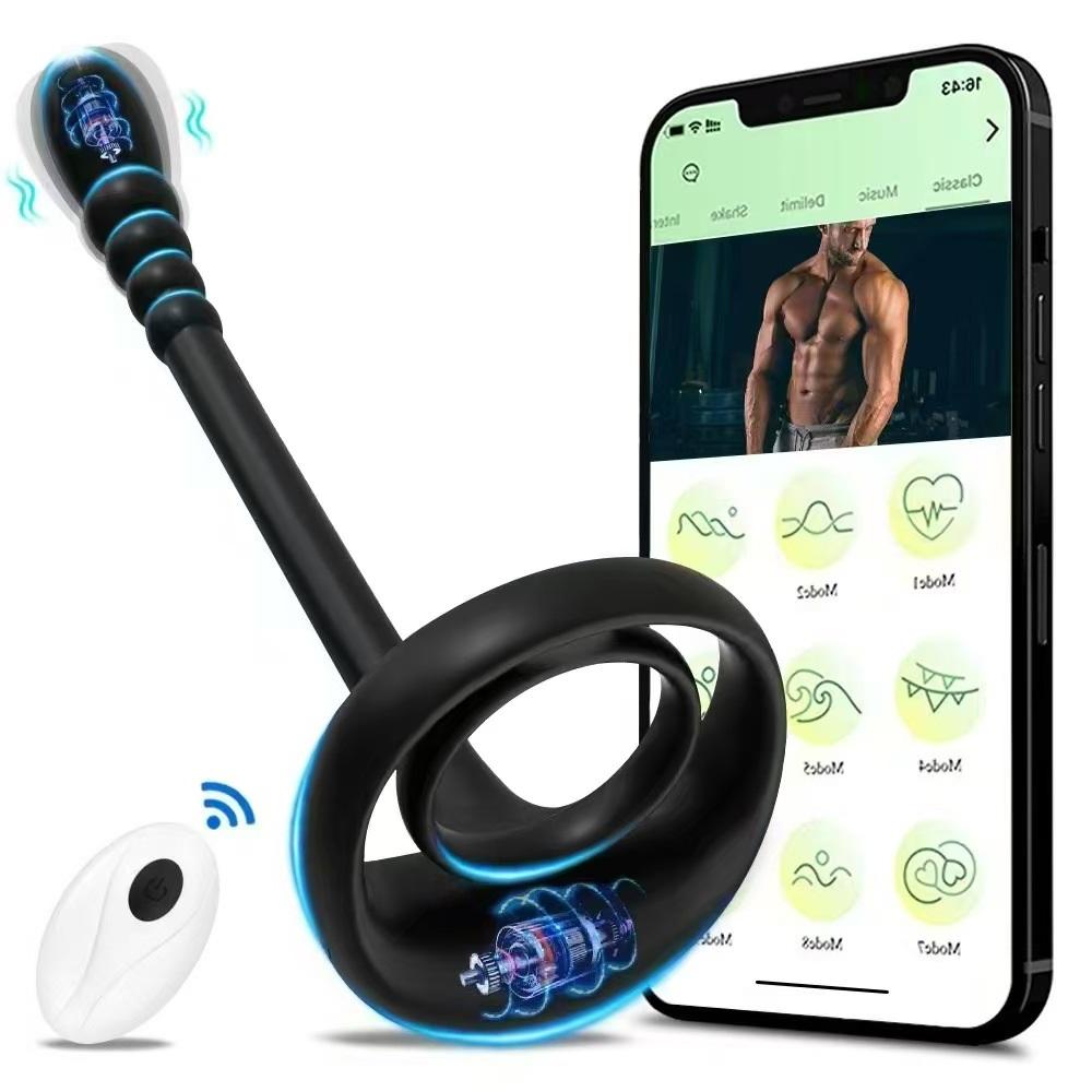 Cock Ring Prostate Vibrator Testicle Massage APP Bluetooth Anal Butt Plug Penis Ring  Delay Exerciser Adult Sex Toy for Men