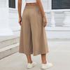 Women's Fashion Color Loose Wide Leg Pants Elastic Waist Pockets High-Waisted Skirt Pants
