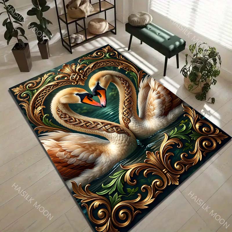 Golden black swans red rose Carpet for Living Room Bedroom Sofa Home Decor Rus Non-slip Floor Mat Luxury Gift Multiple sizes