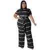 MY988 Plus Size Womens Knit 2-Piece Set With Ribbed Crew Neck Adjustable Tie Detail Casual Outfit In Multiple Colors