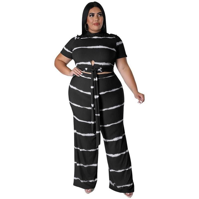MY988 Plus Size Womens Knit 2-Piece Set With Ribbed Crew Neck Adjustable Tie Detail Casual Outfit In Multiple Colors