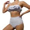 Clearance Specials Gray and White Pinstriped Lotus Leaf Sling Bikini, High Waist Belly briefs Conservative Swimsuit Europe and America