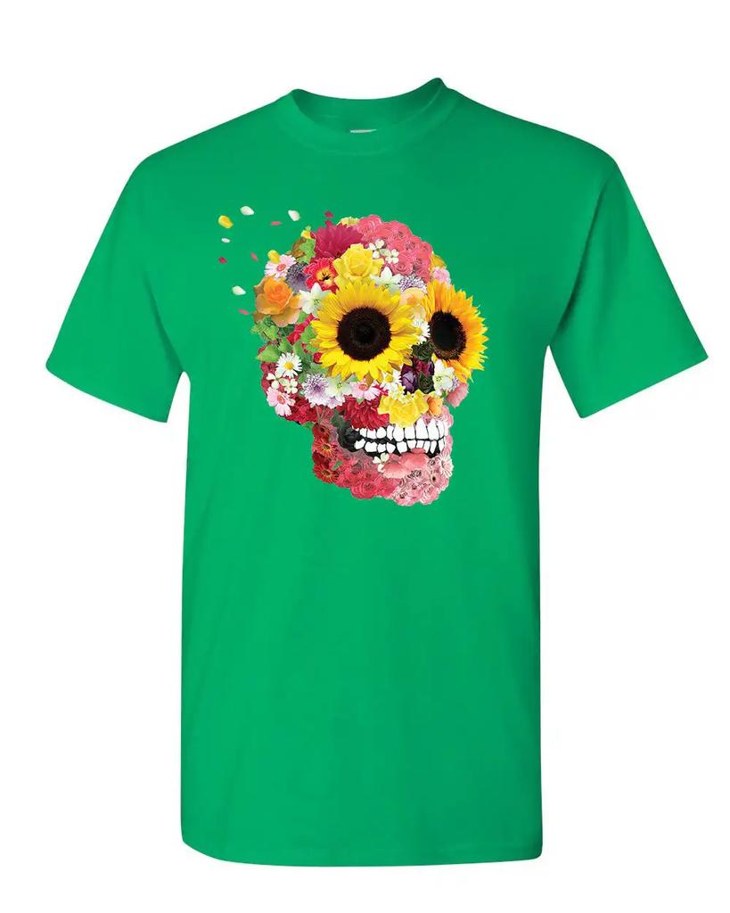 Sonnenblumen Zuckerschädel T-Shirt Tag der Toten Calavera Mexiko Herren T-Shirt
