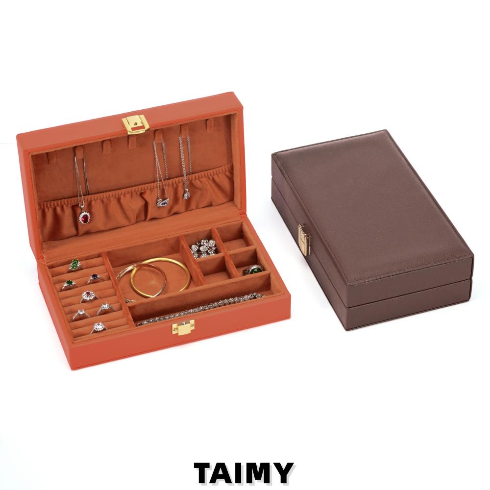 Custom Logo Luxury PU Leather Jewelry Boxes Portable Multi-grid Flip Top Jewelry Storage Box for Ring Necklace Earring