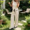 Women Summer 2 Piece Outfits Sleeveless Button Down Vest Wide Leg Pants Sets Casual Business Work Matching Set