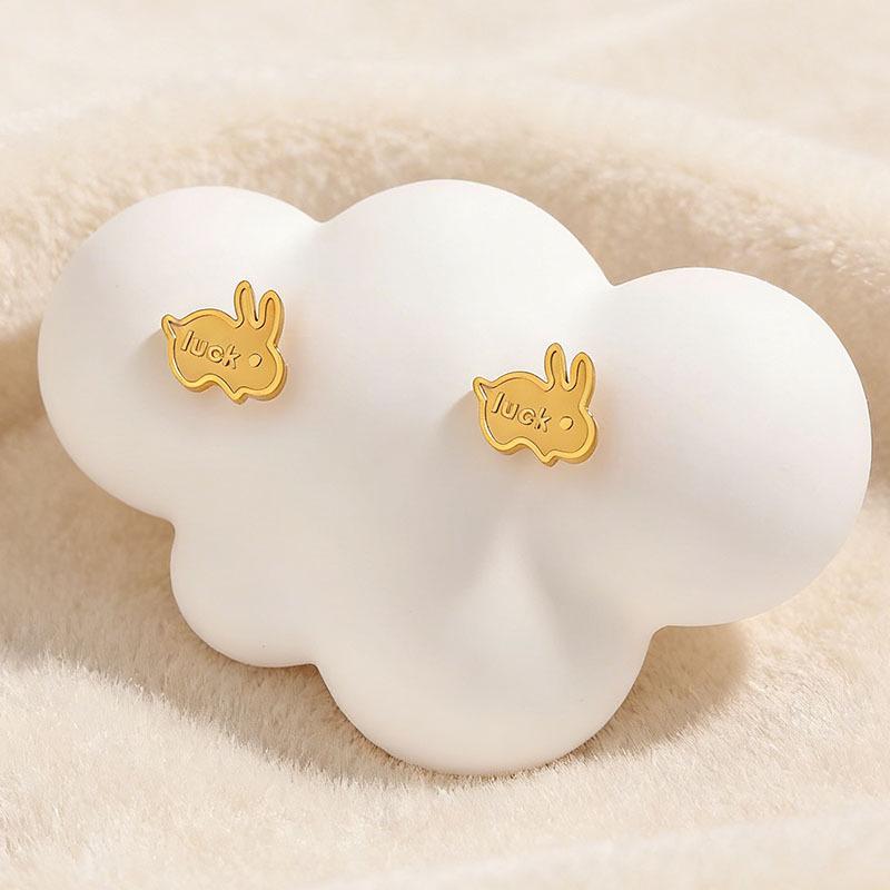 Korean-Style Cute Frosted Rabbit Ear Bone Stud Earrings - Women's Fashionable Titanium Steel