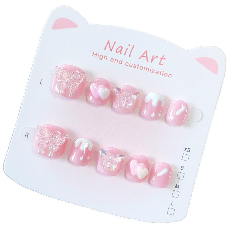 Handmade Love Heart Butterfly Kids' Wearable Nail Art Stickers for Ages 3-12