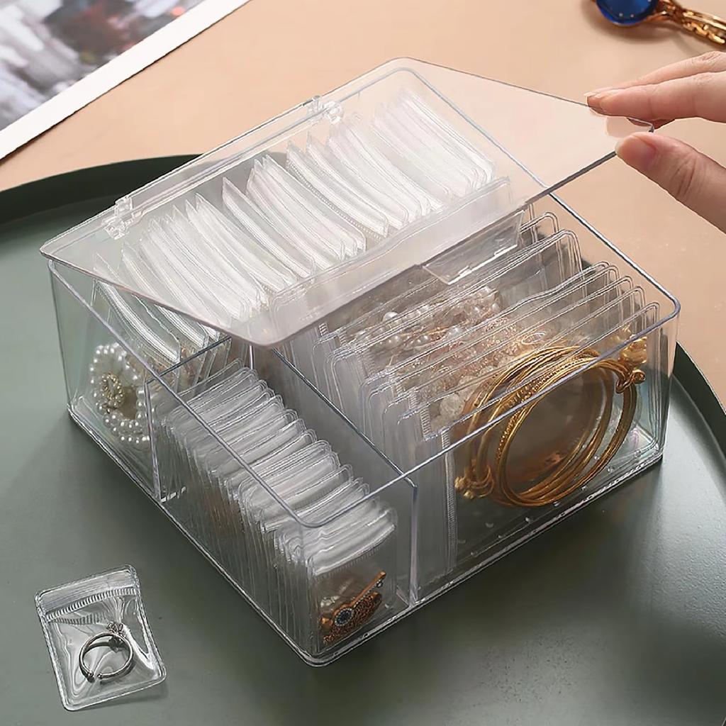 Acrylic Jewelry Organizers And Storage With 60 Portable Tarnish Jewelry Bags Clear Jewelry Box Organizer Travel Jewelry Case