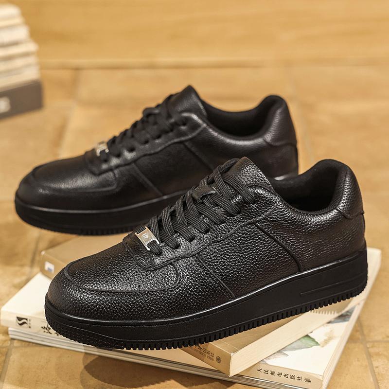 Men's Handcrafted Leather Casual Sneakers, Comfortable Breathable Lace - Up Shoes with Thickened Heel Design for Trendy Outfits