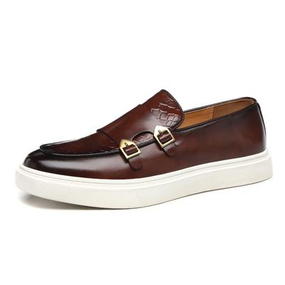 Męskie Loafersy w Brytyjskim Stylu, Szeroka Cholewka, Wsuwane, Prawdziwa Skóra, Buty Codzienne, Detal z Klamrą, Wygodna Miękka Podeszwa, Modne Trampki