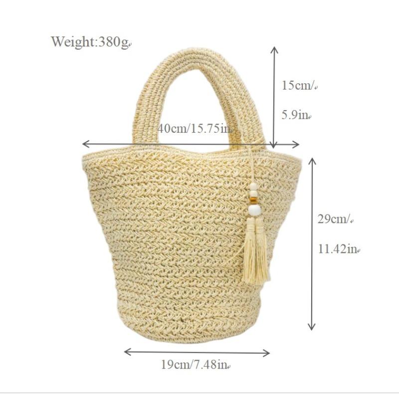 

New high-end hand-woven straw bag with zipper, large-capacity seaside vacation beach tote bag welt zipper