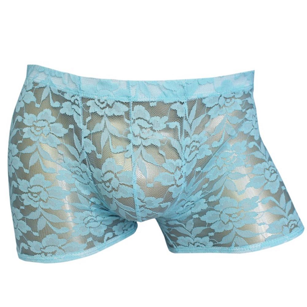 Men Hollow Lace Mesh See Through Underwear Panties