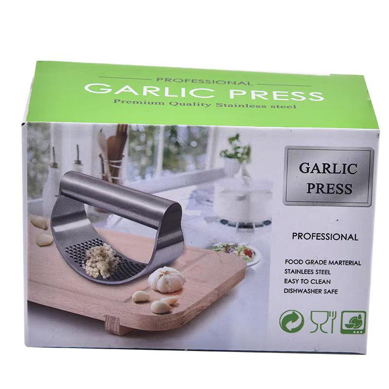 Stainless Steel Garlic Press, Peeler & Masher Tool - Arc-Shaped Crusher & Paste Maker for Kitchen