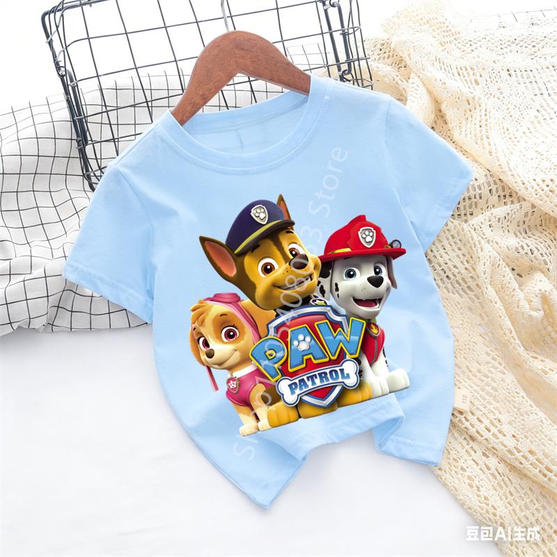 Paw Patrols Baby TShirt Girls Boys Clothes Cartoon Anime Chase Skye Figure Printed Toddler Tops Summer Clothes Gift