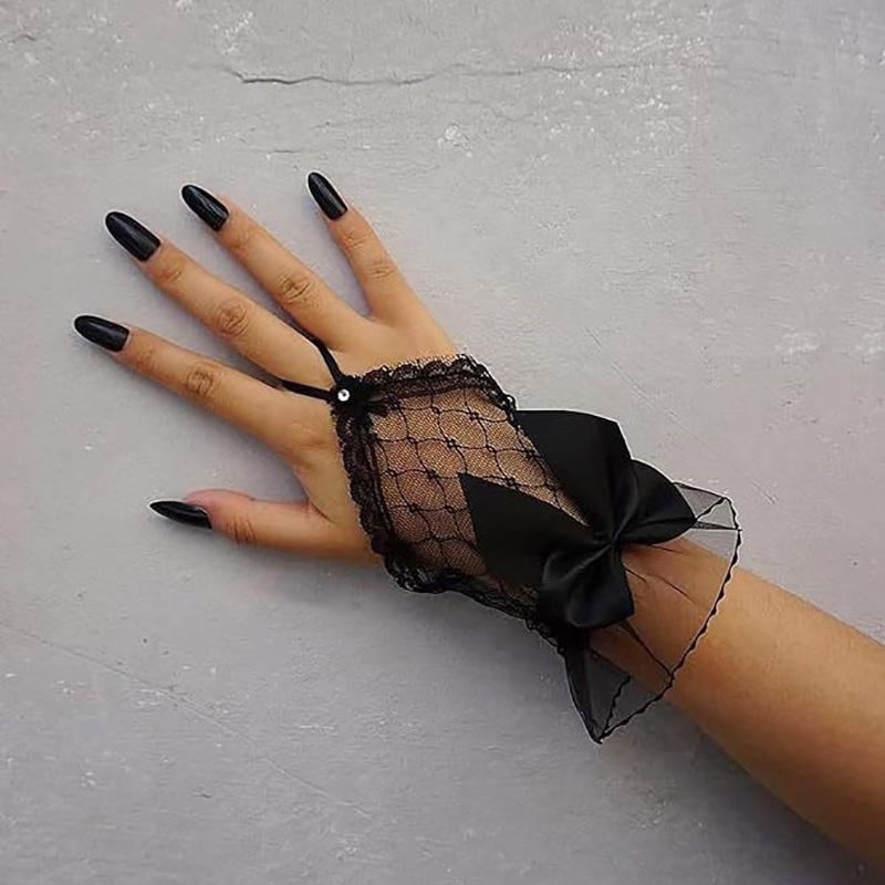 1 Paar Nagelzubehör Fotografie Spitze Netz Hohl Schleife Handschuhe Kurz Fingerlos Ärmel Dekoration Nagel Gel Lack Display