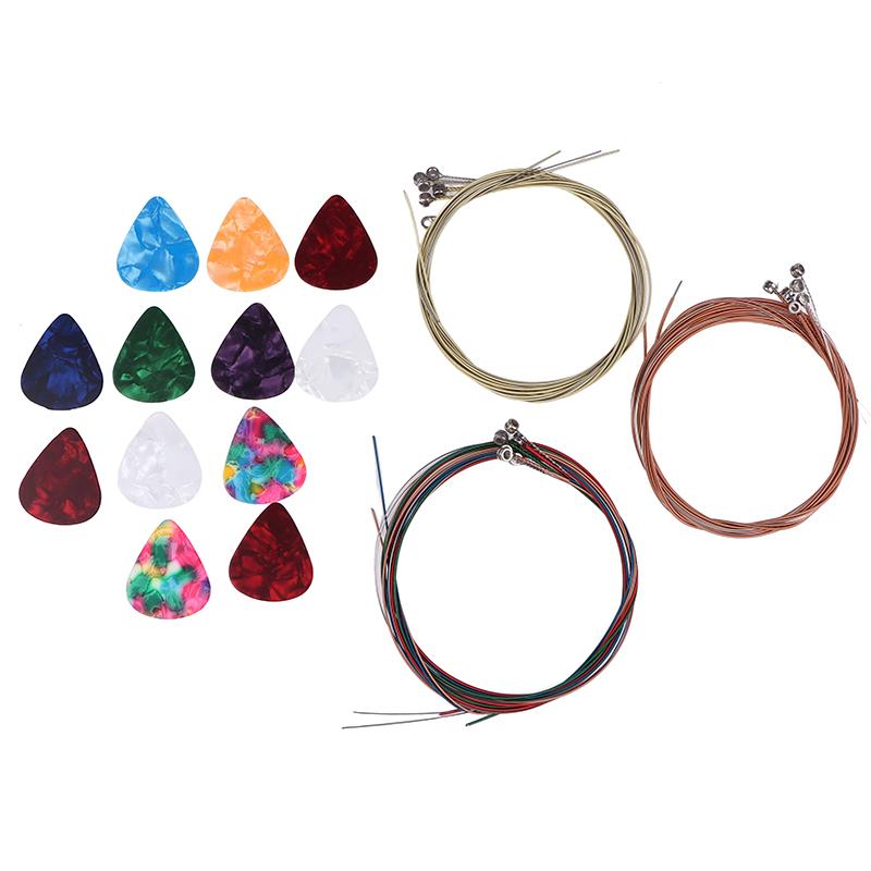 Kit di accessori per chitarra acustica da 48 pezzi/set Capotasto Corde Plettri Avvolgicorde Pin del ponte Sellette Kit di cura per chitarra All-In-One Per Principiante