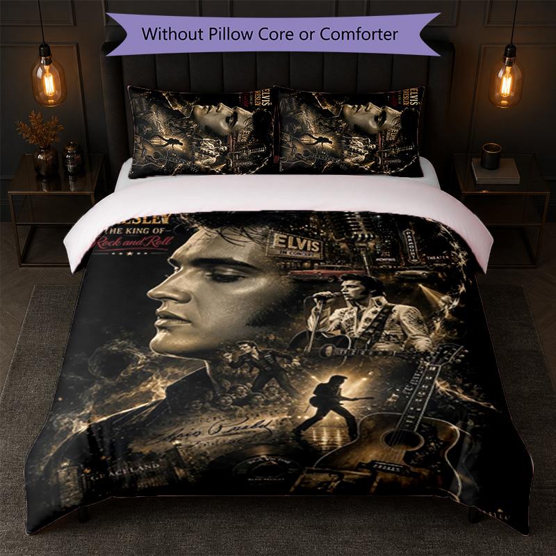 Set Copripiumino Elvis Presley 3 Pezzi 1 Copripiumino e 2 Federe Biancheria da Letto Morbida per Camera da Letto Domestica